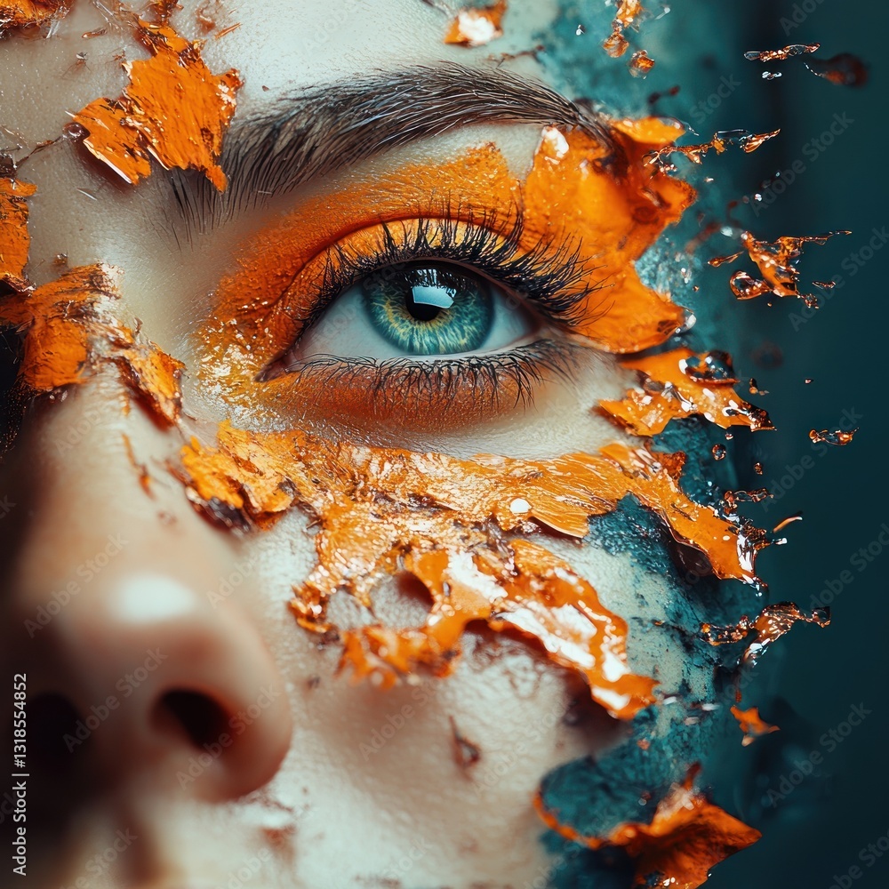 Poster surreal artistic portrait with raw texture and striking colors