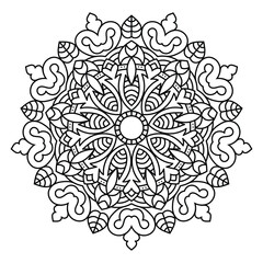Elegant Floral Mandala Intricate Line Art for Coloring Books, Henna, Tattoos, Ornamental, Boho, Spiritual and Symmetrical Design for Mindfulness and Healing