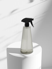 Translucent trigger spray bottle mockup, cone-shaped PET plastic sprayer packaging, luxury liquid atomizer Tapered bottle mockup, conical-shape liquid chemical container with foggy head