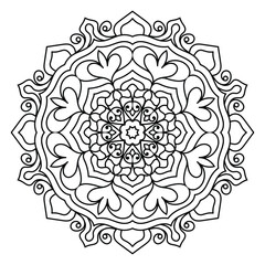 Elegant Floral Mandala Intricate Line Art for Coloring Books, Henna, Tattoos, Ornamental, Boho, Spiritual and Symmetrical Design for Mindfulness and Healing