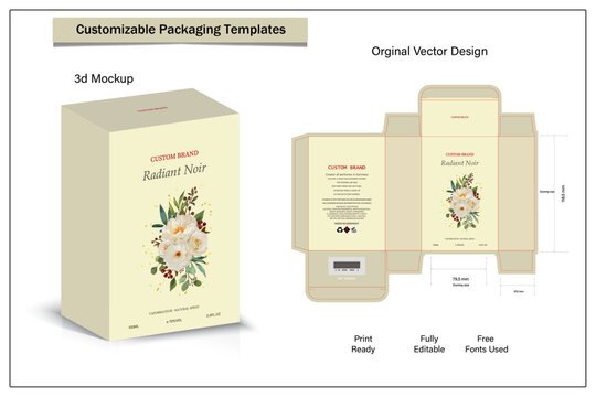 Box packaging die-cut template design. 3d mock-up of colorful and creative box design frames, for packaging, and design of Fragrance Box products Isolated on the background. vector illustration