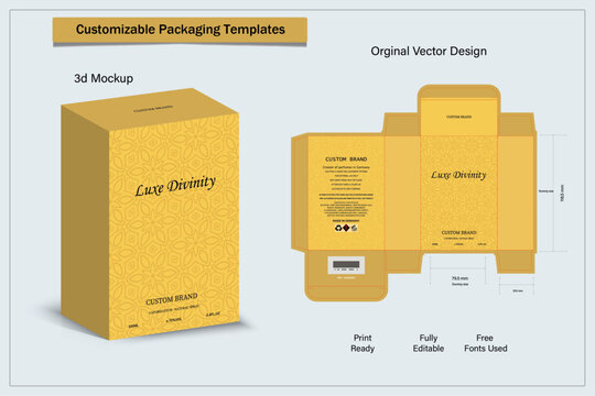 Box packaging die-cut template design. 3d mock-up of colorful and creative box design frames, for packaging, and design of Fragrance Box products Isolated on the background. vector illustration