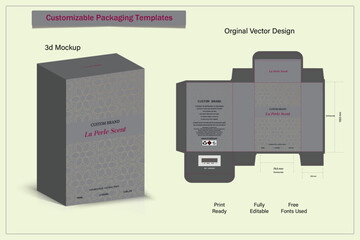 Box packaging die-cut template design. 3d mock-up of colorful and creative box design frames, for packaging, and design of Fragrance Box products Isolated on the background. vector illustration
