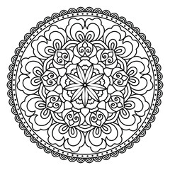 Elegant Floral Mandala Intricate Line Art for Coloring Books, Henna, Tattoos, Ornamental, Boho, Spiritual and Symmetrical Design for Mindfulness and Healing
