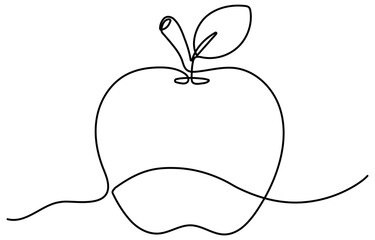 Continuous one line drawing apple vegan fruit on a white background vector illustration