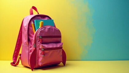Rocket-shaped backpack filled with school supplies , backpacks, backpack, learning