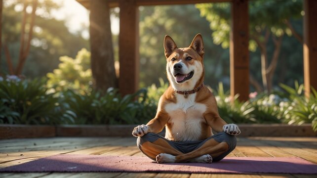 cute dog sitting in meditation yoga pose - Powered by Adobe