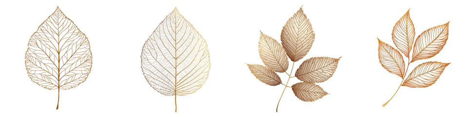 Elegant Metallic Autumn Leaves in Golden and Bronze Tones Forming Decorative Patterns for Nature Inspired Designs Botanical Seasonal Backgrounds