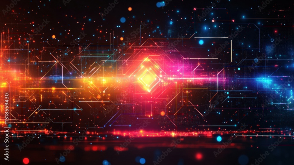 Poster vibrant abstract digital background with glowing lines and particles creating a futuristic atmospher