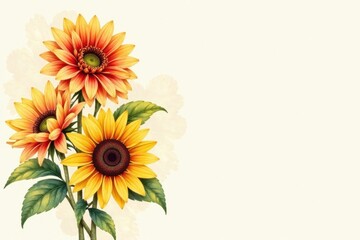 Obraz premium Watercolor dahlia and sunflower bouquet in a vintage style, floral patterns, floral arrangements, garden flowers
