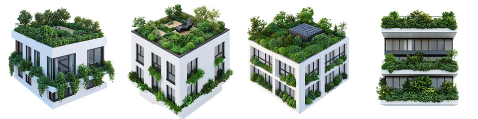 Fototapeta premium Cutting edge eco friendly high rise buildings featuring rooftop gardens and innovative sustainable architecture showcasing the future of urban living and development