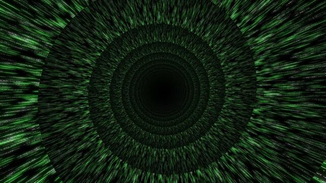 Abstract digital matrix background with binary code in an infinite depth spiral descending effect animation, optical illusion