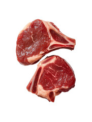 Raw ribeye steak with bone isolated on transparency background, fresh and marbled