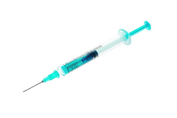 Fototapeta premium Blue Plastic Syringe with Needle and Clear Liquid Inside