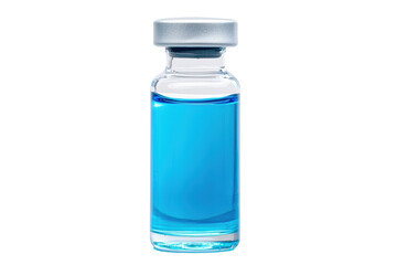 Small Clear Glass Bottle with Blue Liquid on a Transparent Background