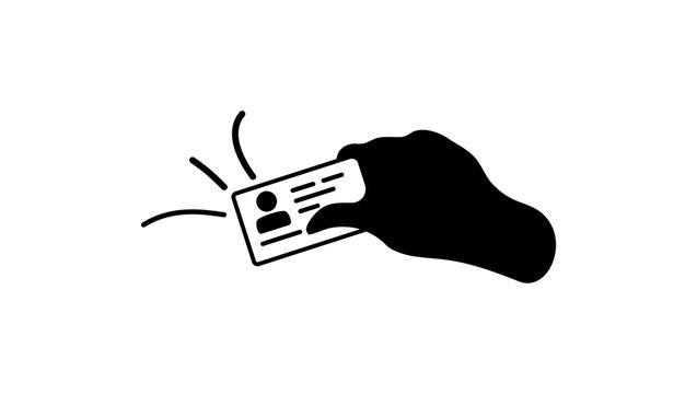 registration symbol, hand hold id card, black isolated silhouette