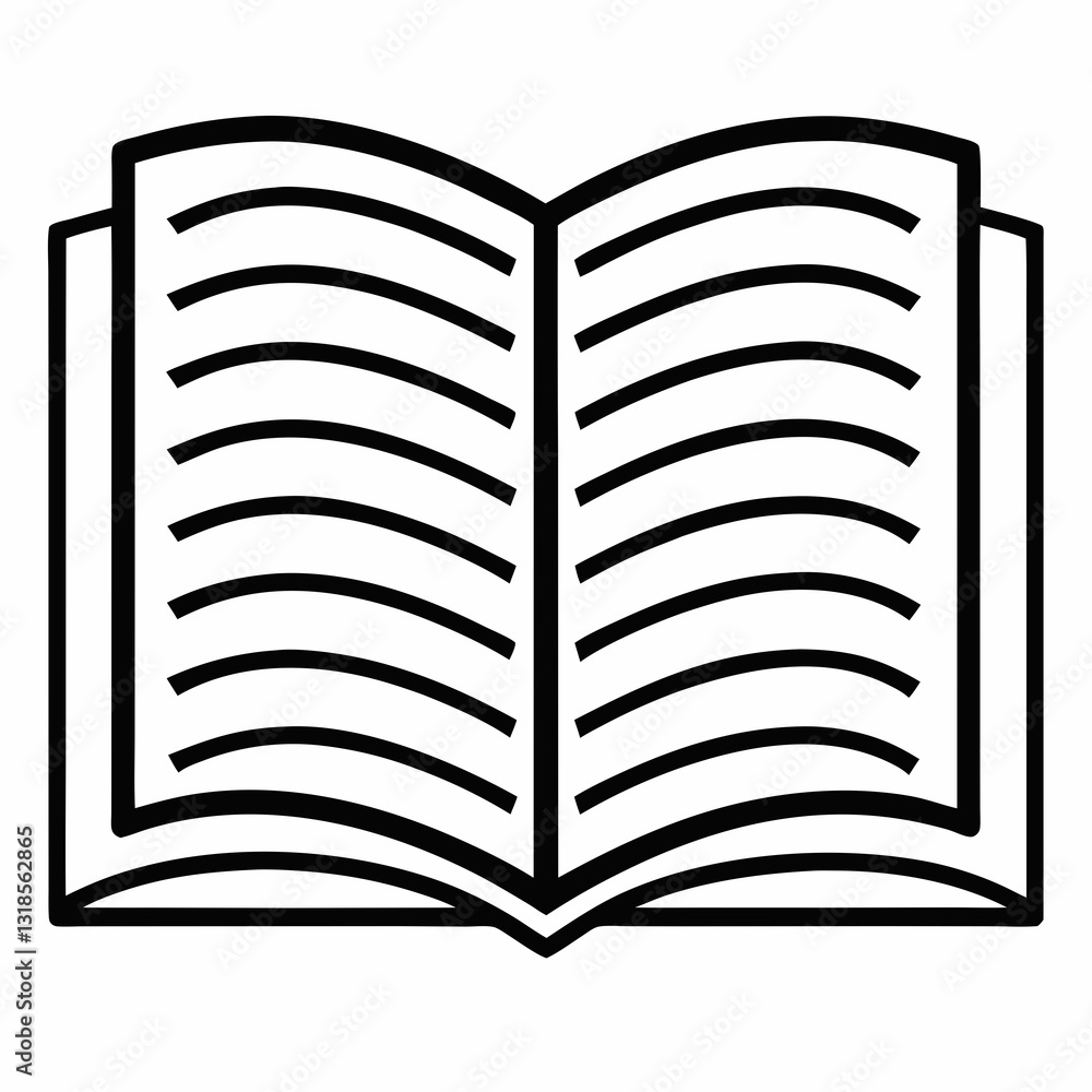 Aufkleber black and white line drawing of open book with horizontal lines for text