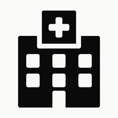 Fototapeta premium black and white hospital icon with cross symbol and six square windows 