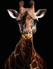 Obraz premium Giraffe with Long Neck and Unique Spot Pattern in Studio Level Lighting Portrait