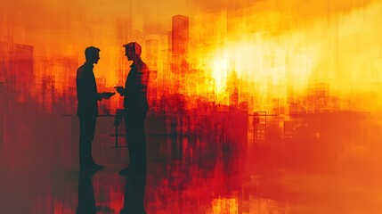 Coworkers Engaged in Casual Conversation during Coffee Break in Glowing Office Atmosphere