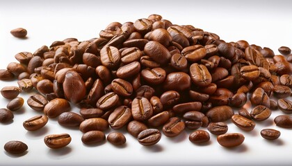 Fototapeta premium 白または透明な背景に配置されたコーヒー豆の山