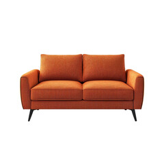 Modern Orange Sofa Design on transparent Background.