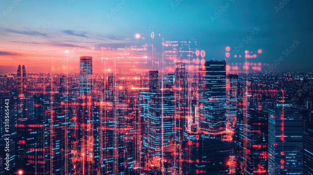 Poster a futuristic cityscape with neon data streams flowing uncontrollably, visualizing a major data leak.