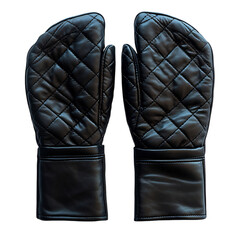 A Pair of Faux Leather Gloves with Quilted Patterns Isolated on Transparent Background