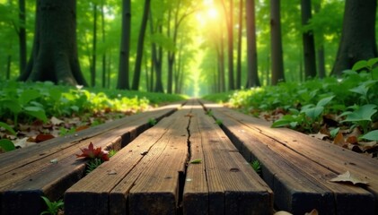 Weathered wooden plank on a forest floor , old wood, forest floor