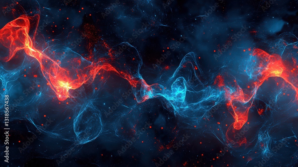 Poster a neural network visualization with deep learning pathways glowing in blue and red hues.