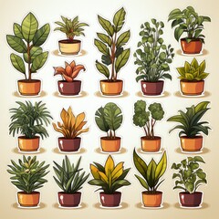 Fototapeta premium Minimalistic Vector Illustration Featuring Various Plant Stickers for Decoration