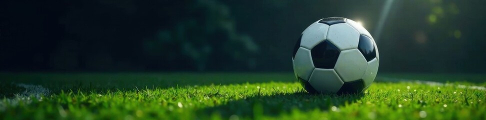 Fototapeta premium Soccer ball with shadow effect on dark background , sports, ball, ground