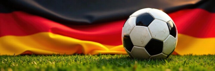 Fototapeta premium Soccer ball surrounded by swirling German flag pattern, pattern, german flag, soccer ball