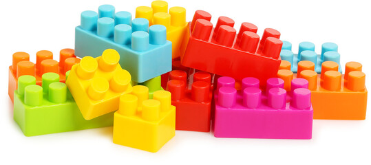 variety of colourful plastic toy blocks isolated