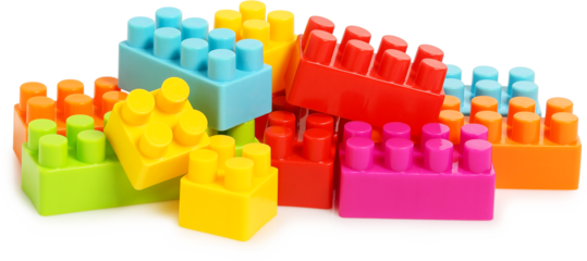 variety of colourful plastic toy blocks isolated