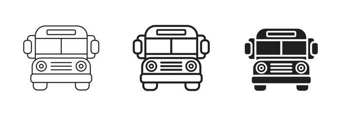 School bus icon outline, line, and solid vector silhouette