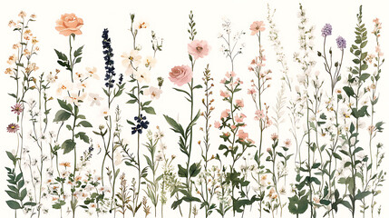 flowers and leaves in pictures illustrator2D. Generative AI Illustration