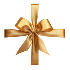 Fototapeta premium stunning golden silk ribbon, tied in an elegant symmetrical bow isolated on white