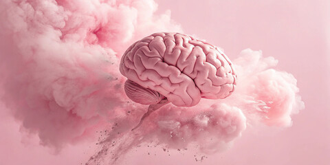 3D Illustration of a Human Brain with Cloud Concept