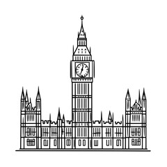 Outline illustration of Big Ben clock tower in London  