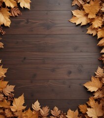 Obraz premium Wood grain texture background with fallen leaves, leaves, forest floor, wooden