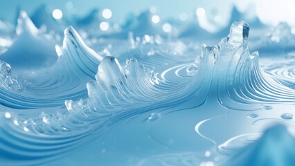 Flowing transparent ridges resembling gentle water waves, showcasing sleek, cool aesthetic. Great for health and wellness promotions, futuristic design, and calm branding.
