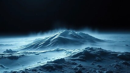 Dark and icy surface of Eris with frost and fog effects, Eris, space