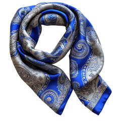 A Reversible Paisley Print Royal Blue Scarf Isolated on Transparent Background