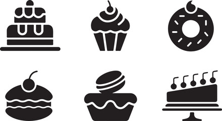 Cake dessert icons silhouettes