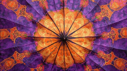 Detailed overhead view of a patterned and colorful umbrella design