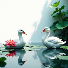 Obraz premium White panel with serene waterfowl and lily pads, bird, waterfowl, plant