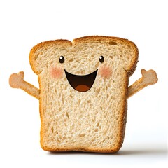 Bread character on a white background, Bread which is delicious