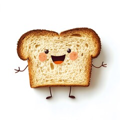 Bread character on a white background, Bread which is delicious