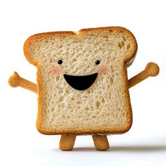 Bread character on a white background, Bread which is delicious